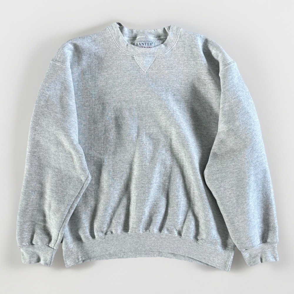 VTG Santee Super HVYWT Boxy Crewneck Sweatshirt USA Minimalist Gray M 90s Gym